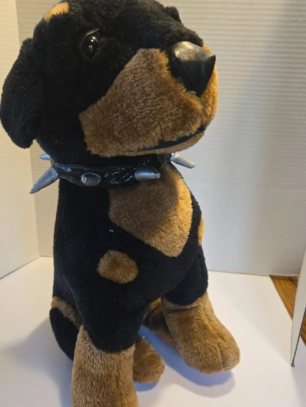 Plush Doberman Dog Toy in Black and Brown with Spike Collar
